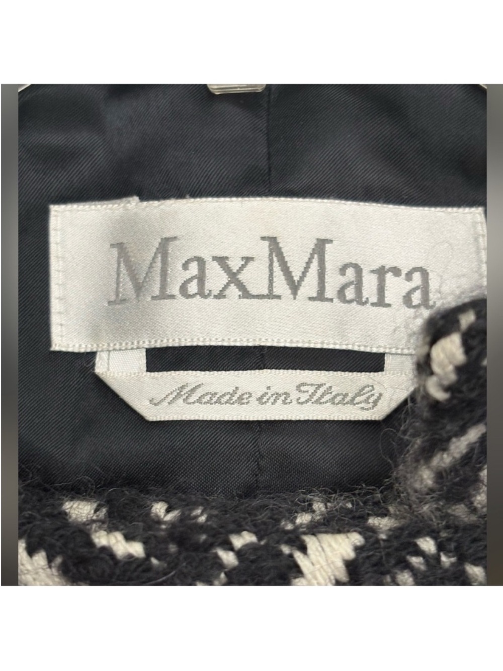 MaxMara Black/White Chevron Double-Breasted Wool Blend Textured Peacoat Size 8 - Picture 7 of 10